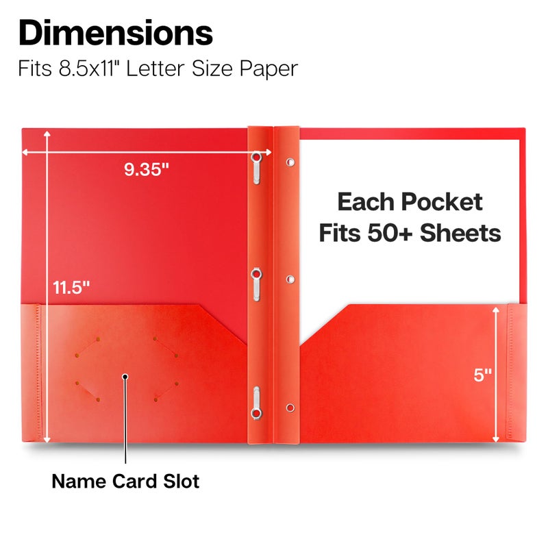 Dunwell Plastic 2-Pocket Folders with 3 Prongs, (2 Pack, Red), Durable Acid-Free Poly is Cleanable, Tear Resistant, 3-Clasp Document Holder, Labels Included - Image 3